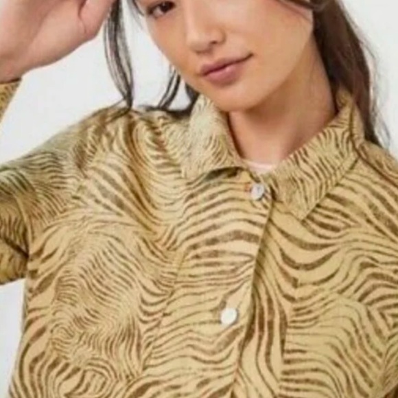 Pilcro Anthropologie Neutral Zebra Animal Print Long Sleeve Button Down Shacket - Picture 2 of 9